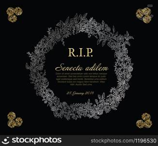 Silver and golden flower frame illustration template made from various flowers - funeral card template