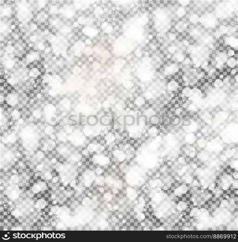 Silver Bokeh Lights and Sparkles on Transparent Background. Vector Illustration.
