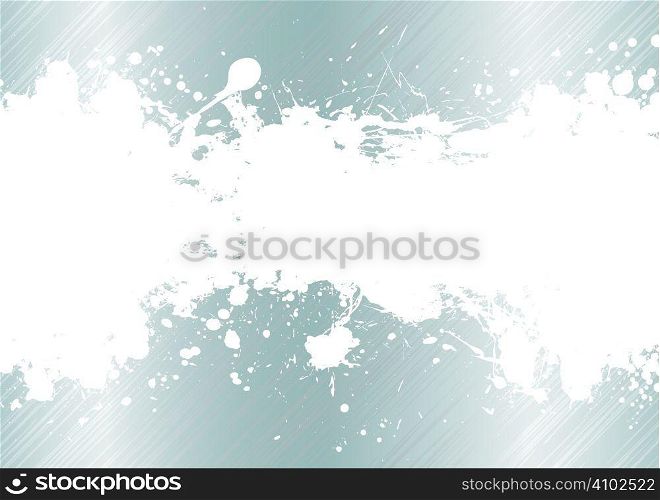 Silver brushed metal background with white ink splat banner