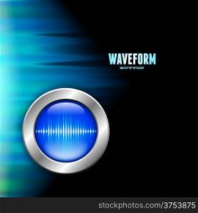Silver button with blue sound wave sign and polar light