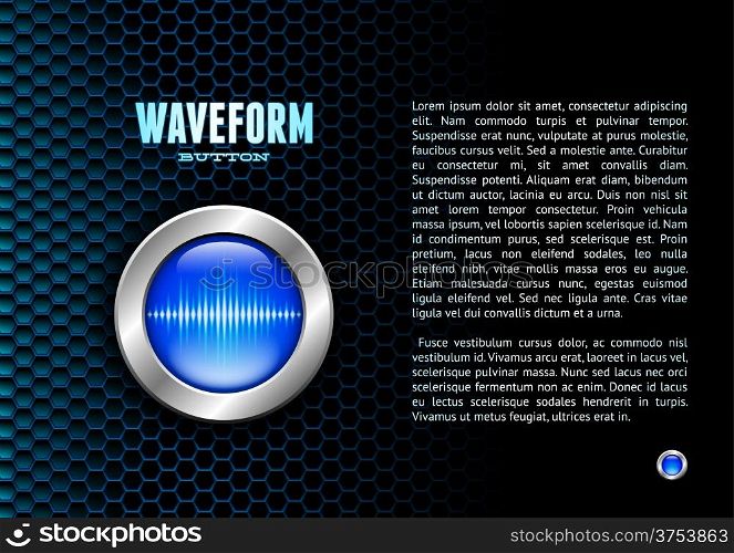 Silver button with blue sound wave sign for poster or booklet