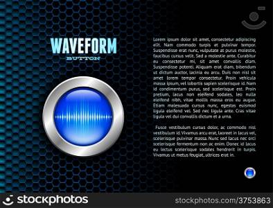 Silver button with blue sound wave sign for poster or booklet