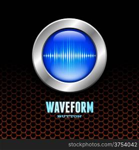 Silver button with blue sound wave sign on orange hex grid