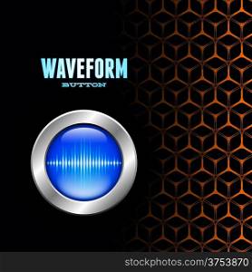 Silver button with blue sound wave sign on unusual hex grid