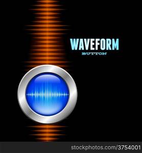 Silver button with sound or music waveform and orange wave