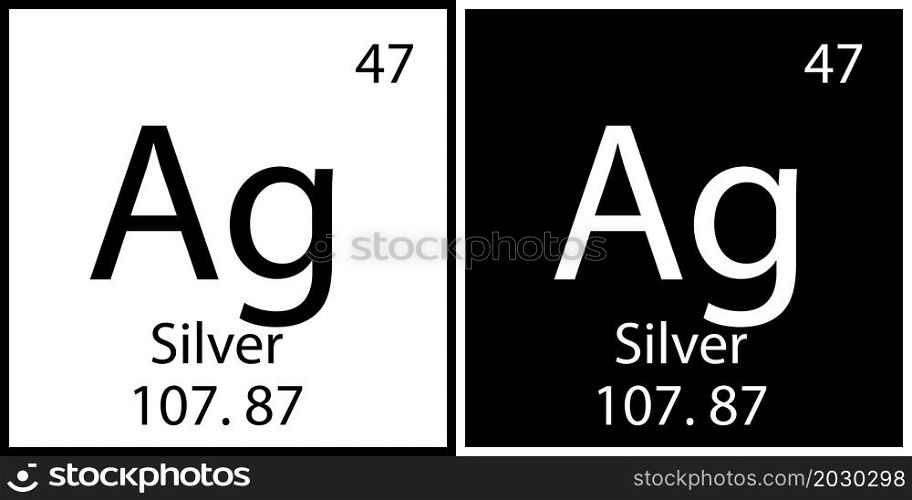Silver chemical symbol. Periodic table. Education process. Black and white. Square sign. Vector illustration. Stock image. EPS 10.. Silver chemical symbol. Periodic table. Education process. Black and white. Square sign. Vector illustration. Stock image.