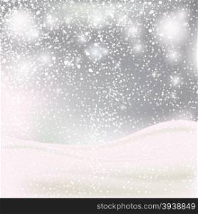 Silver Christmas landscape background with snowfalls and snowflakes.. Silver Christmas landscape background with snowfalls and snowflakes