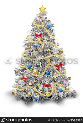 Silver Christmas Tree with Colorful Ornaments