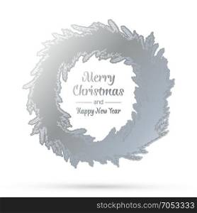 Silver christmas wreath template. Happy new year. Winter symbol. Decorative element for brochure, flyer, greeting card. Vector simple design illustration. Silver christmas wreath