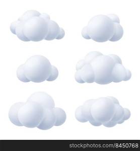 Silver clouds. Outdoor weather realistic visualisation fluffy plastic rounded clouds simple geometrical forms decent vector illustrations set. Cloud weather cloudscape collection. Silver clouds. Outdoor weather realistic visualisation fluffy plastic rounded clouds simple geometrical forms decent vector illustrations set