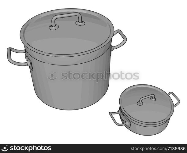 Silver cookware, illustration, vector on white background.