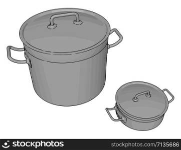 Silver cookware, illustration, vector on white background.