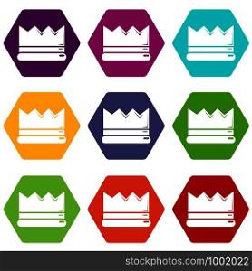 Silver crown icons 9 set coloful isolated on white for web. Silver crown icons set 9 vector