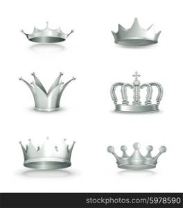 Silver crowns, vector set