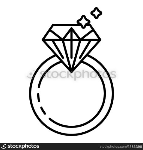Silver diamond ring icon. Outline silver diamond ring vector icon for web design isolated on white background. Silver diamond ring icon, outline style