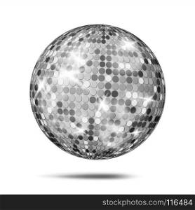 Silver Disco Ball Vector. Dance Night Club Party Light Element. Silver Mirror Ball. Isolated On White Illustration. Silver Disco Ball Vector. Dance Night Club Retro Party Classic Light Element. Silver Mirror Ball. Disco Design. Isolated On White Background Illustration