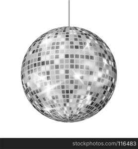 Silver Disco Ball Vector. Dance Night Club Retro Party Classic Light Element. Silver Mirror Ball. Disco Design. Isolated On White Background Illustration. Silver Disco Ball Vector. Dance Night Club Party Light Element. Silver Mirror Ball. Isolated On White Illustration