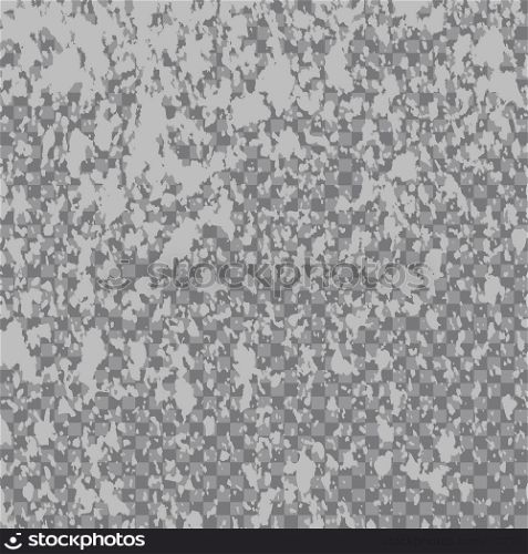 Silver explosion of paint splatter. Isolated on transparent gray background. White, gray glitter and sprinkles. Grainy abstract holiday illustration. Silver colored texture. Glowing spray stains abstract background, vector illustration.