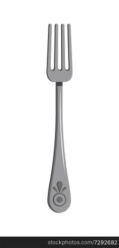 Silver fork pattern isolated on white background, bright vector illustration of cute kitchen tool with beautiful tracery situated on bottom of handle. Silver Fork Pattern Isolated on White Background