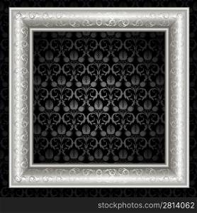 Silver frame on the black floral background
