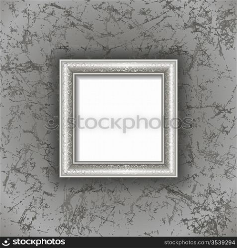Silver frame on the gray grunge wall