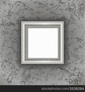 Silver frame on the gray grunge wall