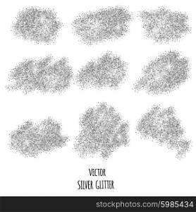 Silver glitter background. . Set of vector Silver sparkles on white background. Silver glitter background.