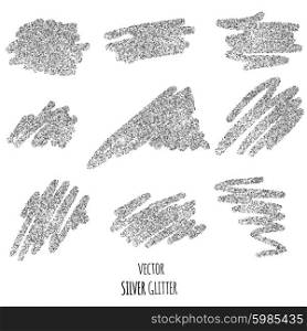 Silver glitter background. . Set of vector Silver sparkles on white background. Silver glitter background.