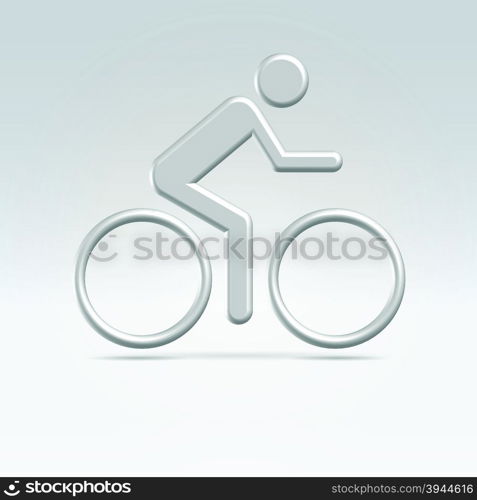 Silver glossy realistic bicyclist icon hanging in space closeup studio shot