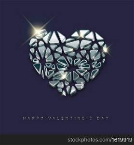 Silver Happy Valentines day card template - heart concept illustration. Silver Happy Valentines day card template