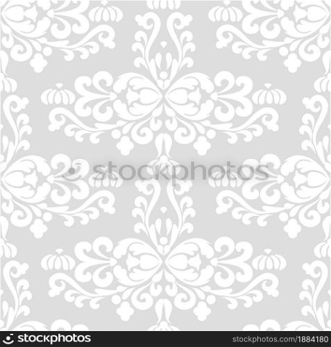 Silver islamic ornament seamless pattern. Decorative texture oriental ornament damask. Vintage background. Silver, gray and white color. For fabric, wallpaper, venetian pattern,textile, packaging.. Silver islamic ornament seamless pattern.