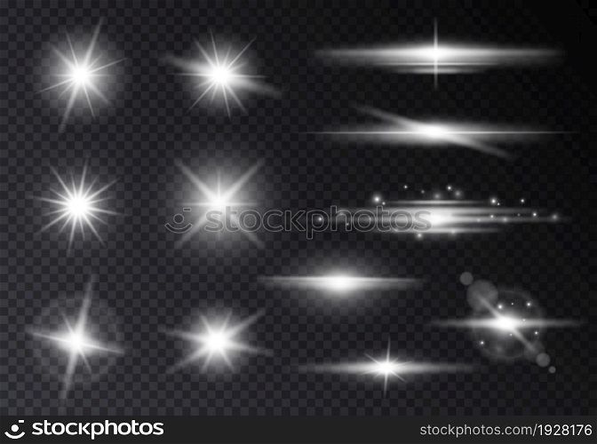 Silver light effect elements. White holiday glow, shine glitters. Lighting, magic christmas blur particles. Spark and explosion vector set. Illustration of magic sparkle white, light effect glow. Silver light effect elements. White holiday glow, shine glitters. Lighting dividers, magic christmas blur particles. Spark and explosion exact vector set