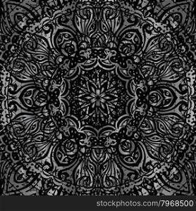 Silver mandala. Silver mandala on black background. Ethnic vintage pattern.