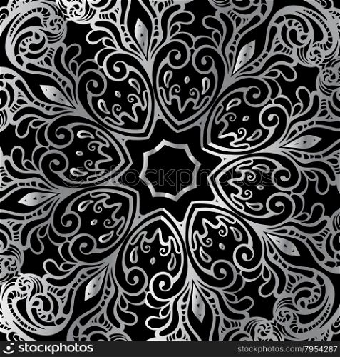 Silver mandala. Silver mandala on black background. Indian pattern
