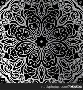 Silver mandala. Silver mandala on black background. Indian pattern