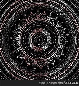 Silver mandala. Silver mandala on black background. Indian pattern.