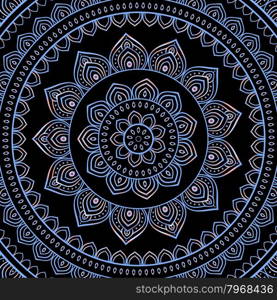 Silver mandala. Silver mandala on black background. Indian pattern.