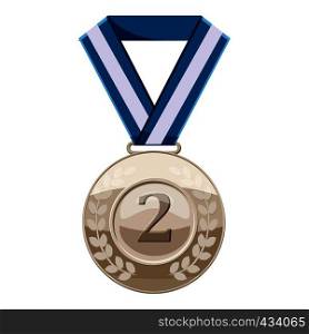 Silver medal with number two icon. Cartoon illustration of silver medal with number two vector icon for web. Silver medal with number two icon, cartoon style