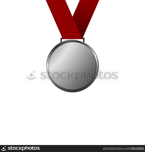 Silver medal with ribbon on white back. Silver medal with ribbon