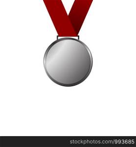 Silver medal with ribbon on white back. Silver medal with ribbon