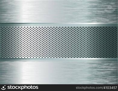 Silver metal abstract background with punched holes and brushed surface