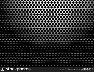Silver metal background with hexagon holes and light reflection