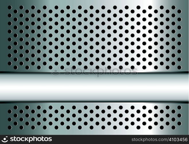 Silver metal background with perforated holes and copy space