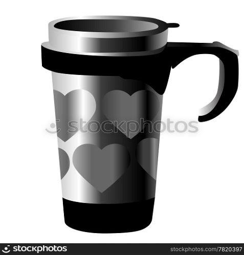 silver metal cup with hearts isolated on white