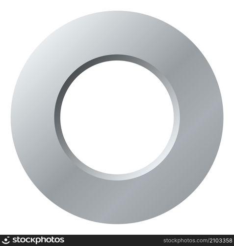 Silver metal disc from top view. Plain washer isolated on white background. Silver metal disc from top view. Plain washer