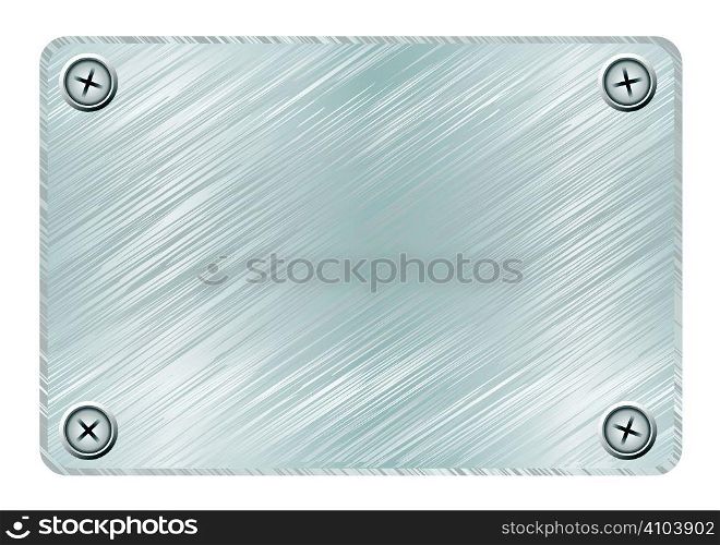 Silver metal plaque with brushed metal surface and screws
