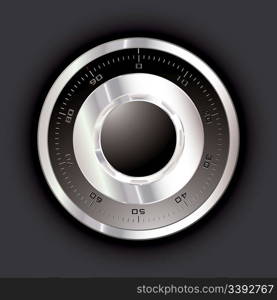 Silver metal safe dial with black background