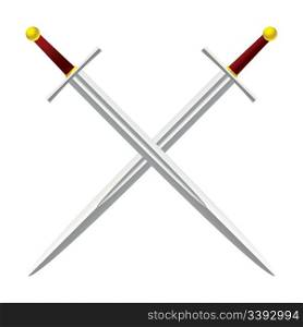 Silver metal sword crossed with red handles