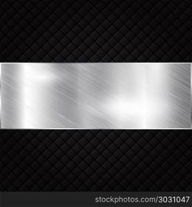 Silver metallic banner on black squares textured background. Vector illustration. Silver metallic banner on black squares textured background.