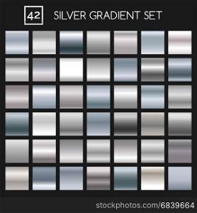 Silver metallic gradient set. Silver metallic gradient vector set. Argent or chrome metal vector gradients for fashion and design